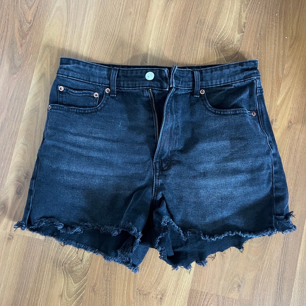 Black Denim Shorts – Size 8 | Raw Hem